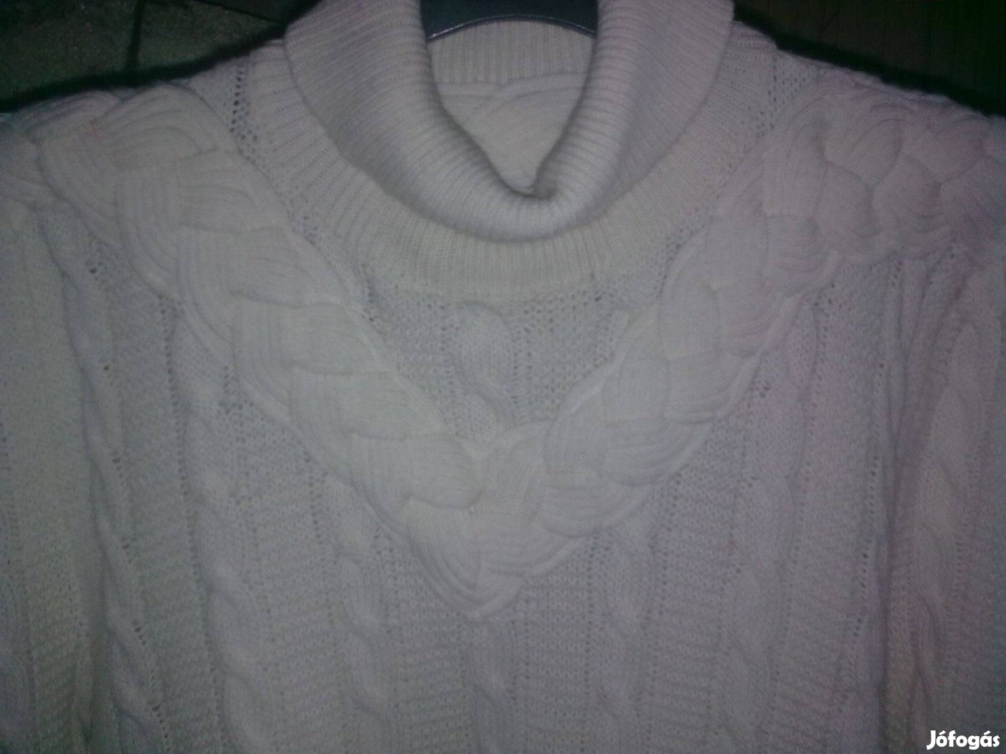 XL-es krém színű fonott mintás hosszú kötött garbó pulóver