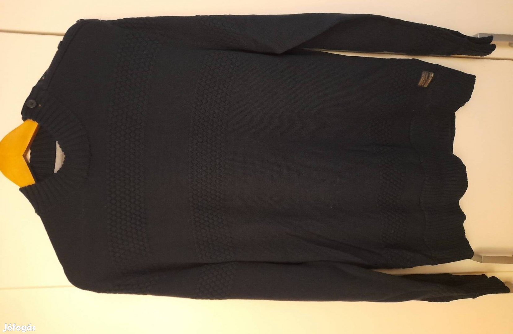 XL-es sötétkék szolid mintás Cottonfield pulóver