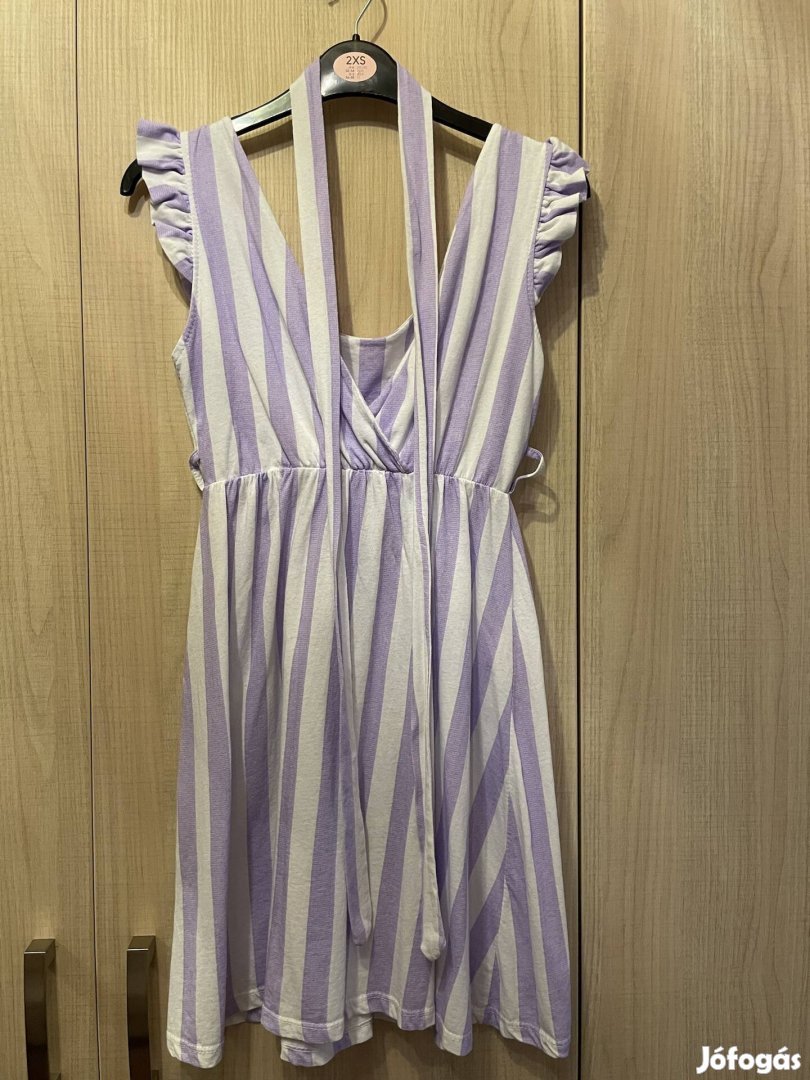 XS lila-fehér csíkos női nyári ruha