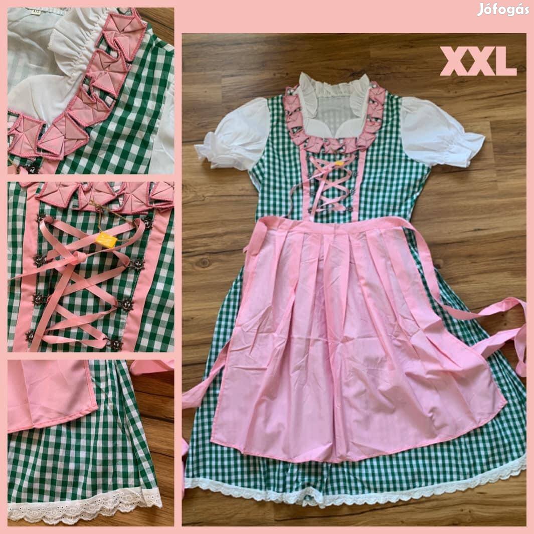 XXL-es Zöld kockás-rózsaszín Dirndl ruha blúzzal