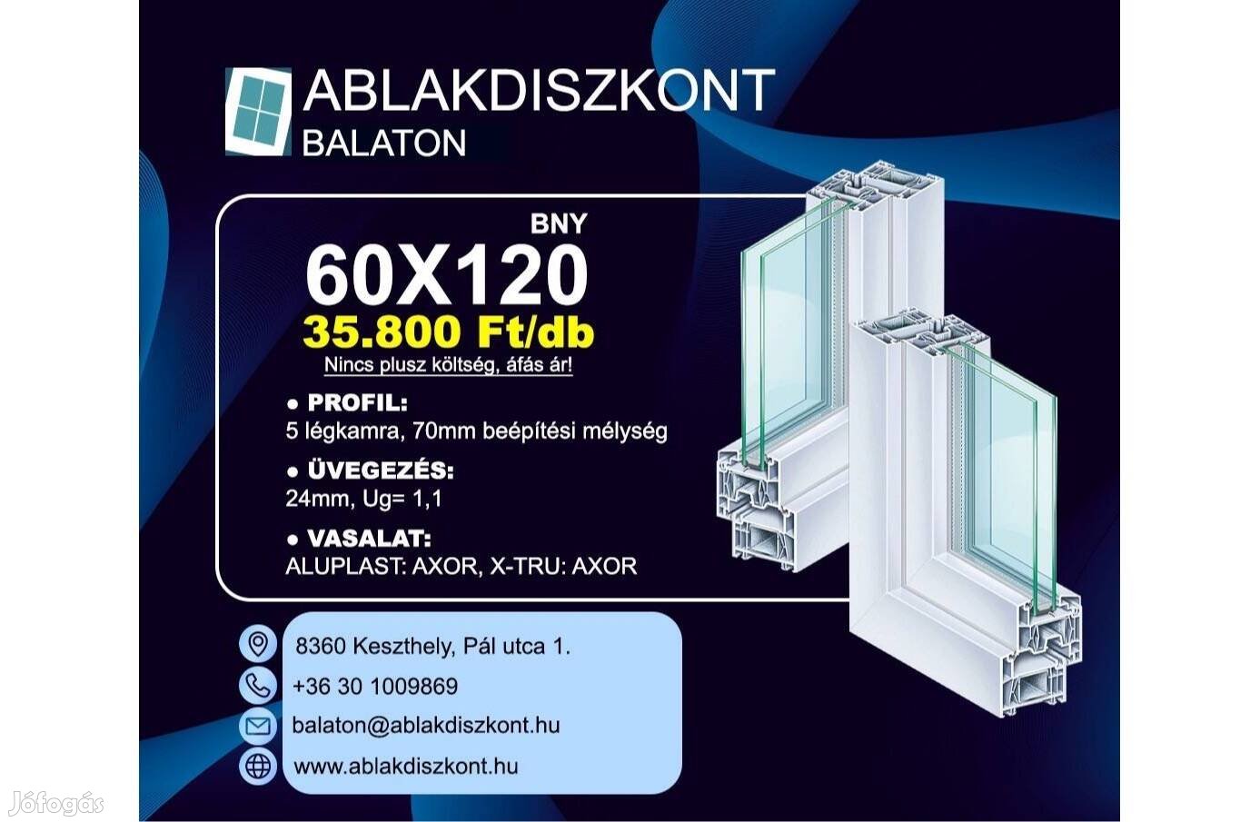 X-TRU 60x120 bukó-nyíló műanyag ablak 2 rétegű üvegezéssel Raktárról