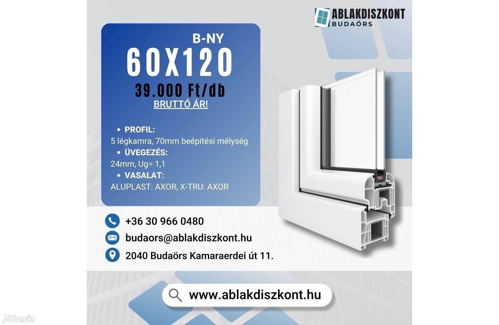 X-TRU 60x120 bukó-nyíló műanyag ablak 2 rétegű üvegezéssel Raktárról