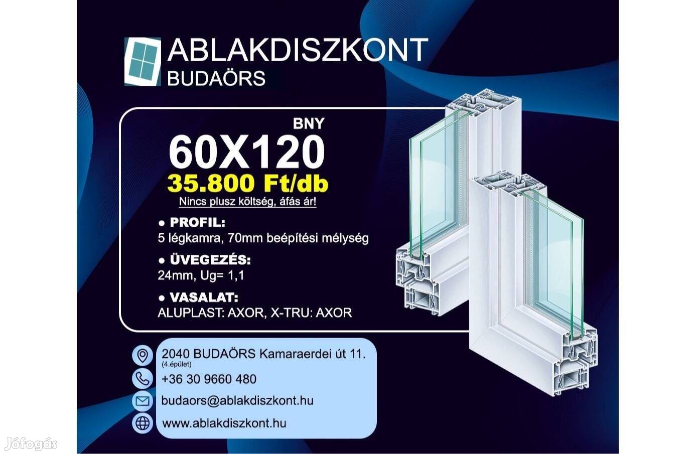 X-TRU 60x120 bukó-nyíló műanyag ablak 2 rétegű üvegezéssel Raktárról