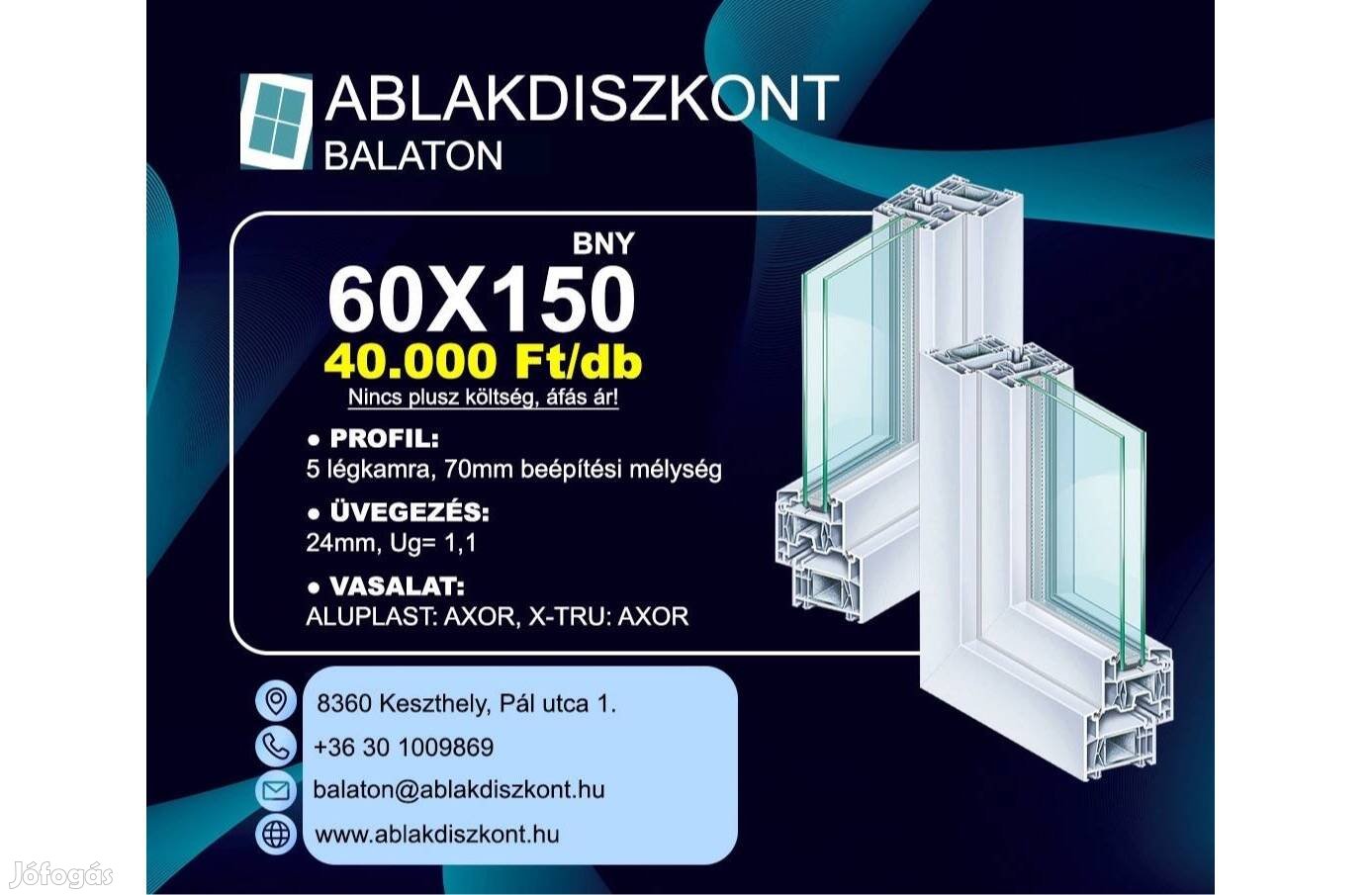 X-TRU 60x150 bukó-nyíló műanyag ablak 2 rétegű üvegezéssel