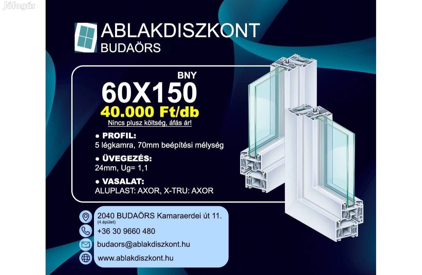 X-TRU 60x150 bukó-nyíló műanyag ablak 2 rétegű üvegezéssel Raktárról