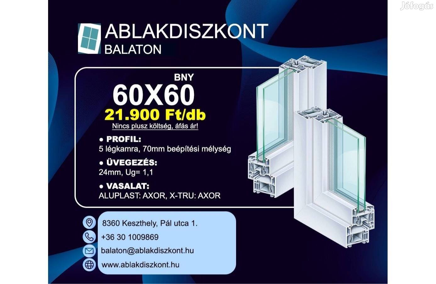 X-TRU 60x60 bukó-nyíló műanyag ablak 2 rétegű üvegezéssel