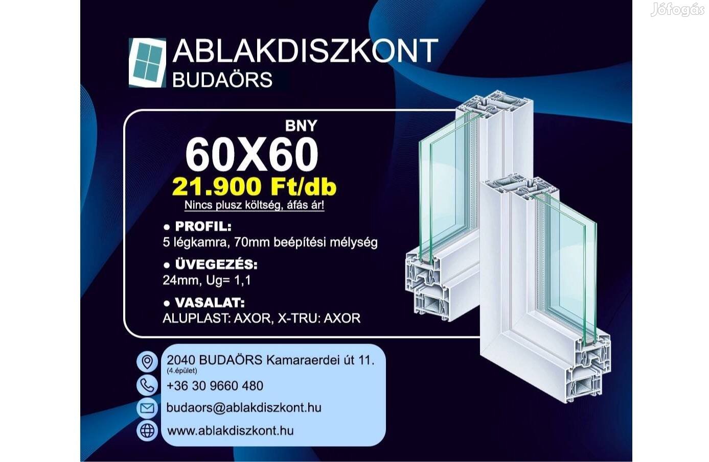 X-TRU 60x60 bukó-nyíló műanyag ablak 2 rétegű üvegezéssel