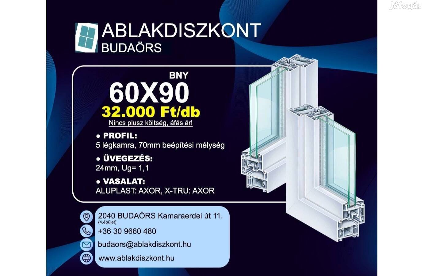 X-TRU 60x90 bukó-nyíló műanyag ablak 2 rétegű üvegezéssel