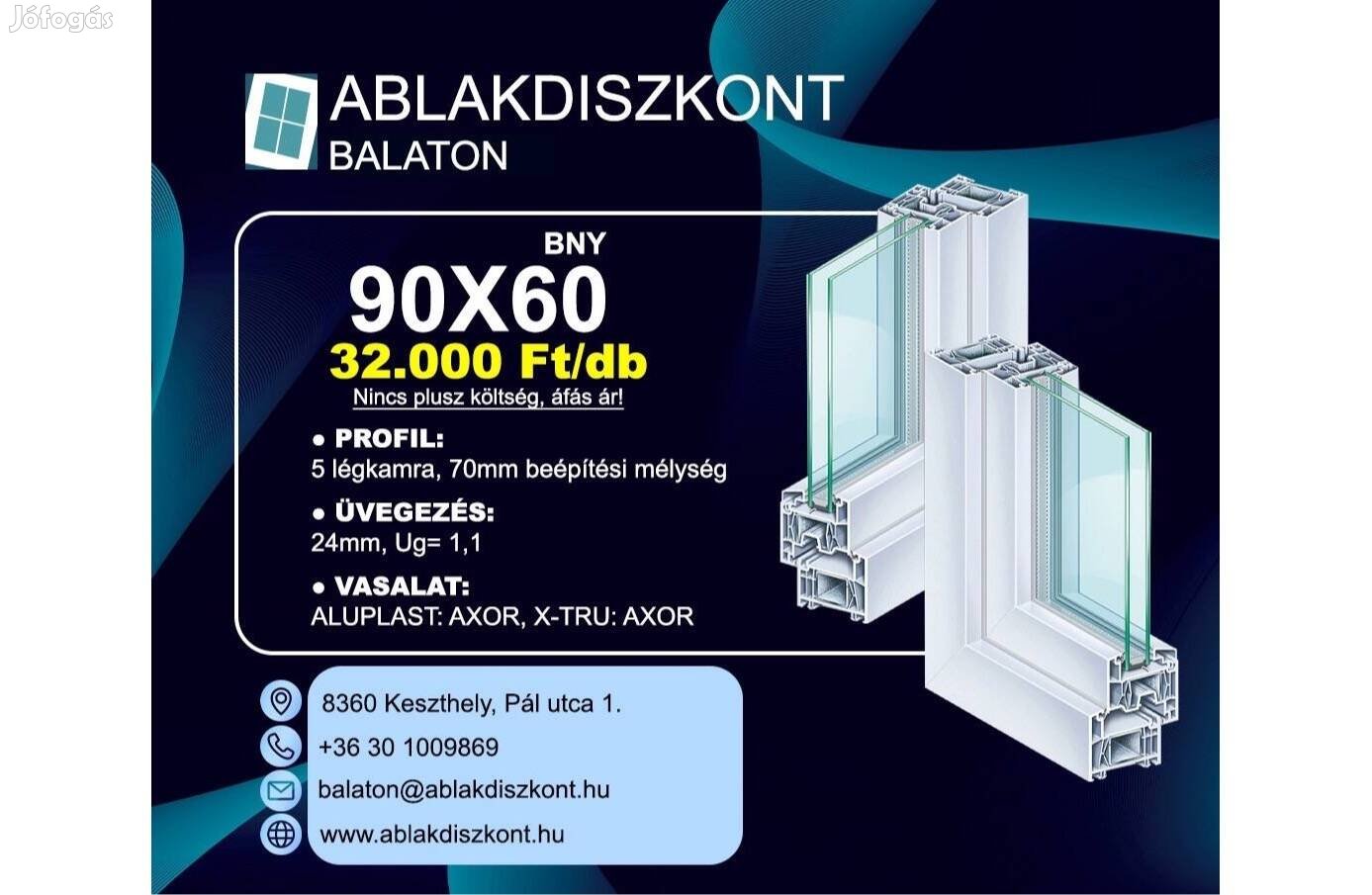 X-TRU 90x60 bukó-nyíló műanyag ablak 2 rétegű üvegezéssel Raktárról