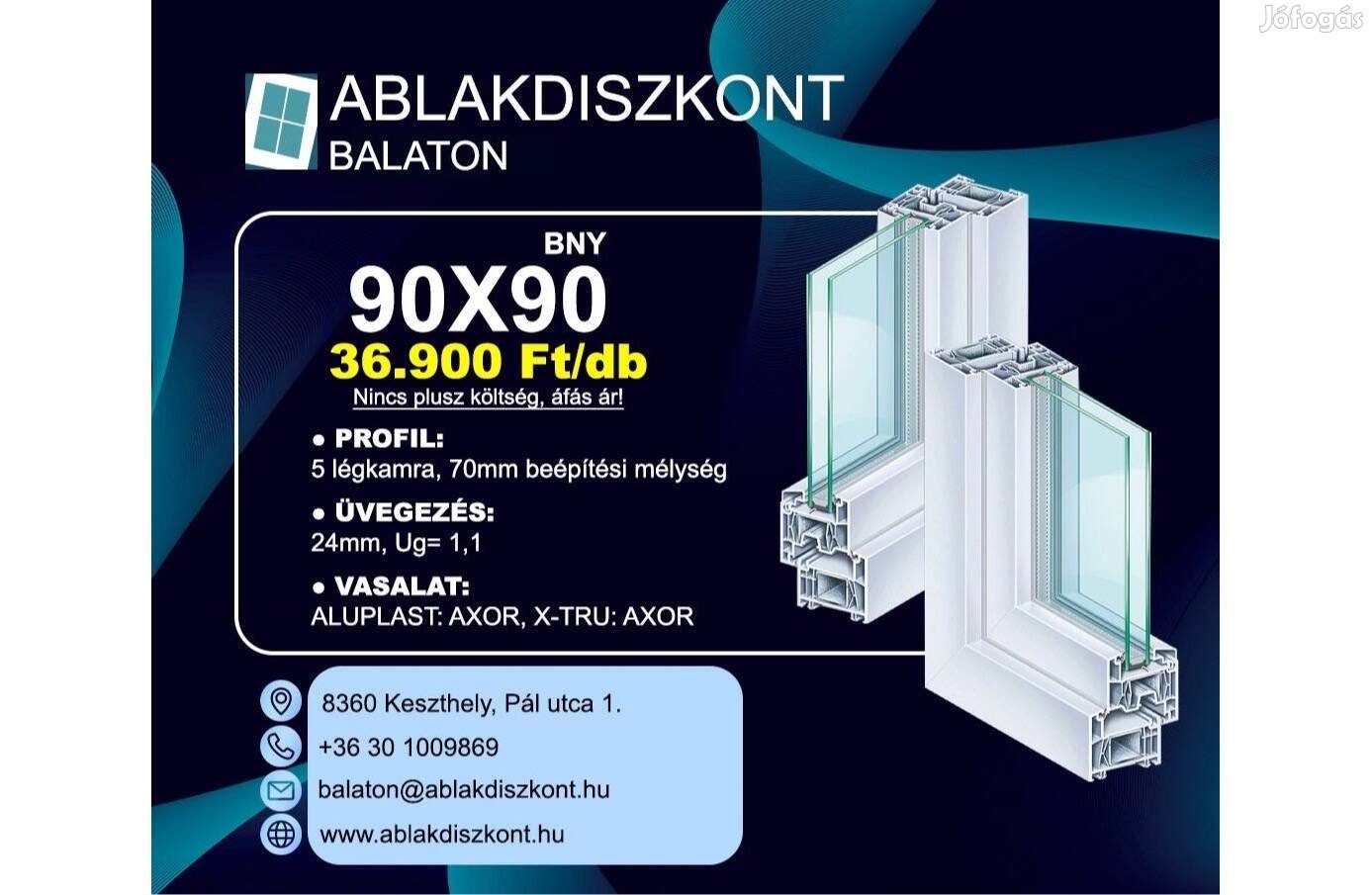 X-TRU 90x90 bukó-nyíló műanyag ablak 2 rétegű üvegezéssel Raktárról