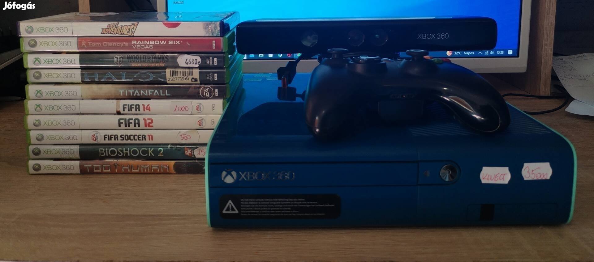 Xbox 360E Blue 10 lemez Kinect kar 