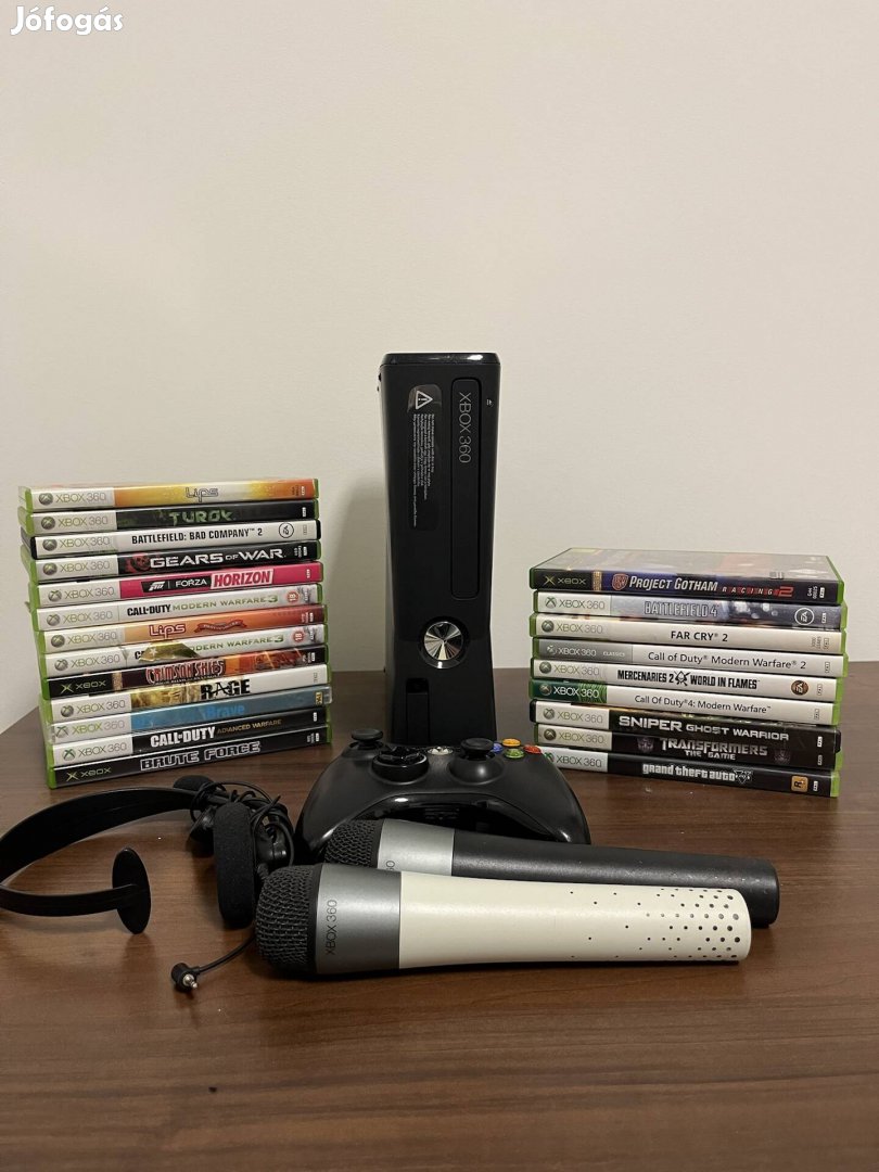 Xbox 360 250Gb 1 karral/kontrollerrel 21 játékkal 2 mikrofonnal