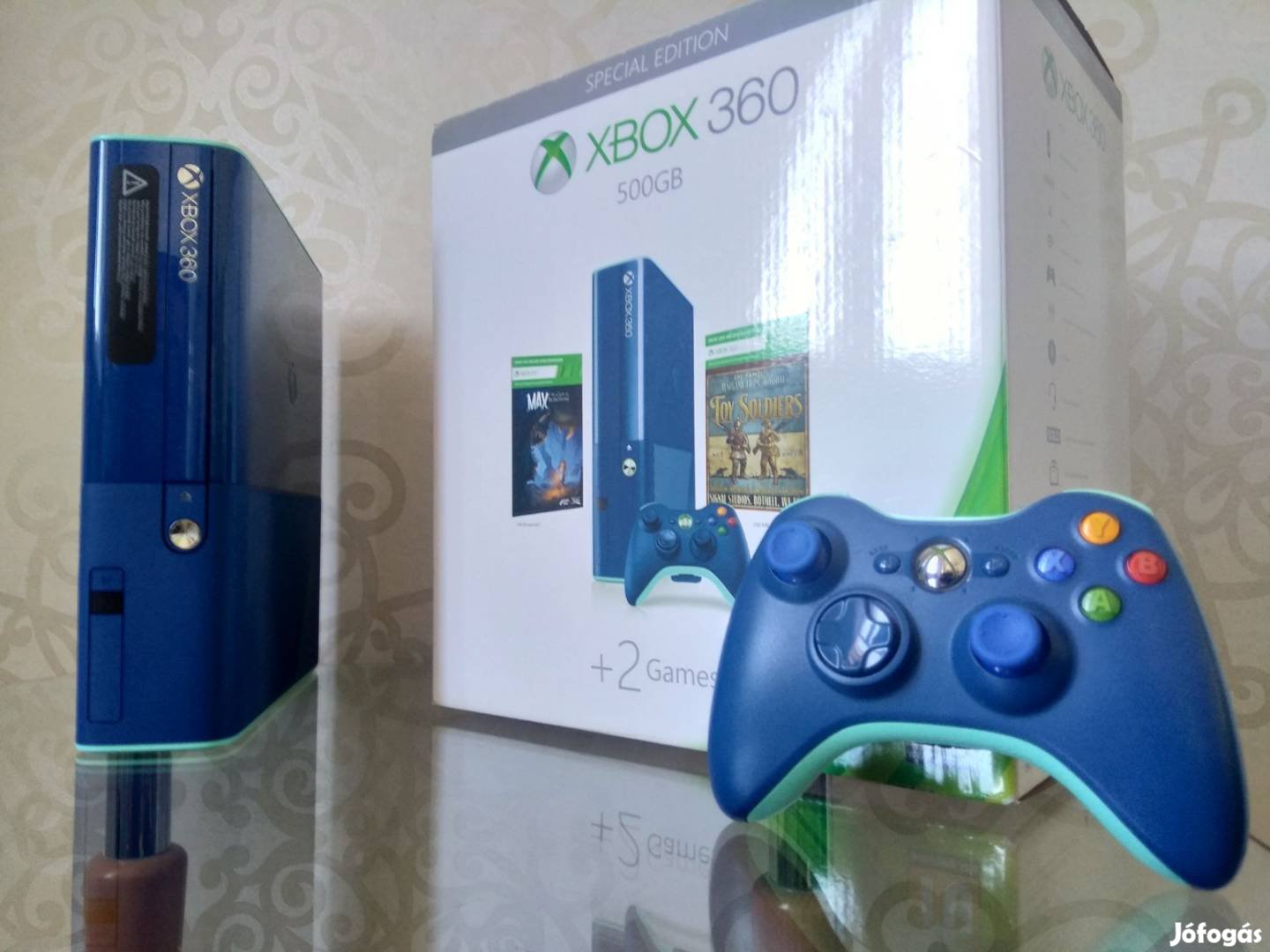 Xbox 360 E Limitált Kék 500GB dobozos Rgh! 83 játék! Gari! xbox360