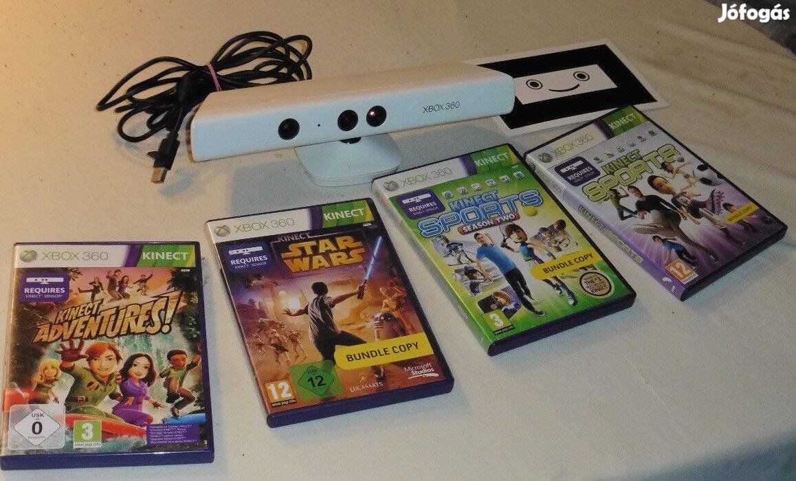 Xbox 360 Fehér Kinect Szenzor, 4 Játékkal, 1 Év Gari