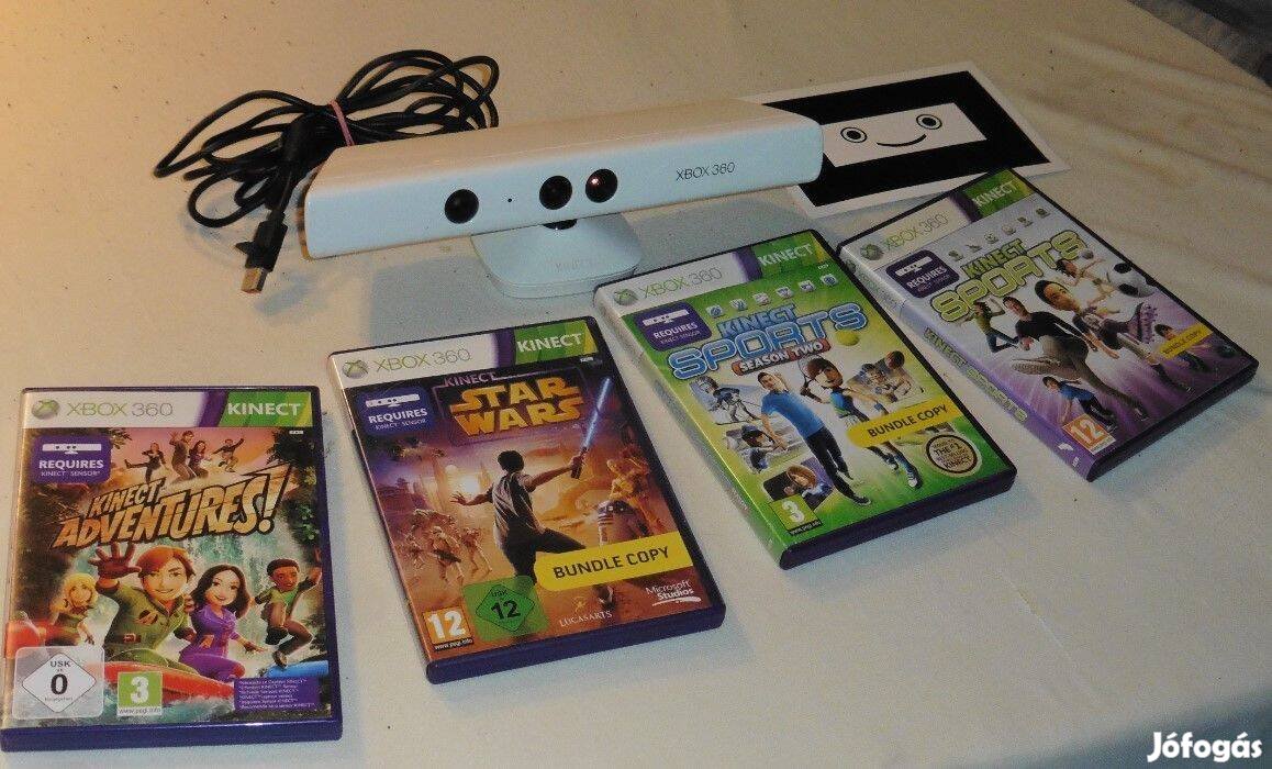 Xbox 360 Fehér Kinect Szenzor, 4 Játékkal, 1 Év Gari
