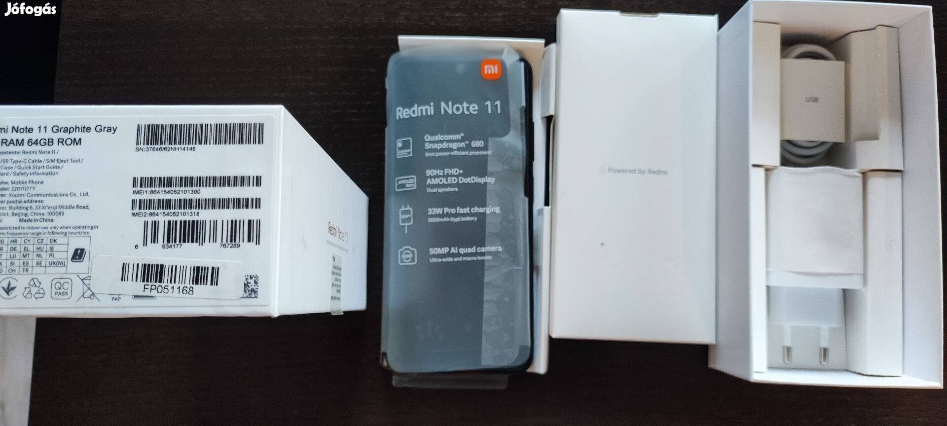 Xiaomi Redmi Note 11 4/64 dobozában minden tartozékával uvegfoliaval 