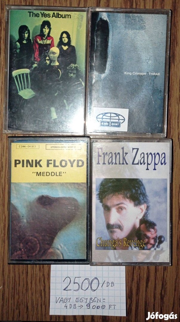 Yes; King Crimson; Pink Floyd; Frank Zappa kazetták (egyben olcsóbb!)