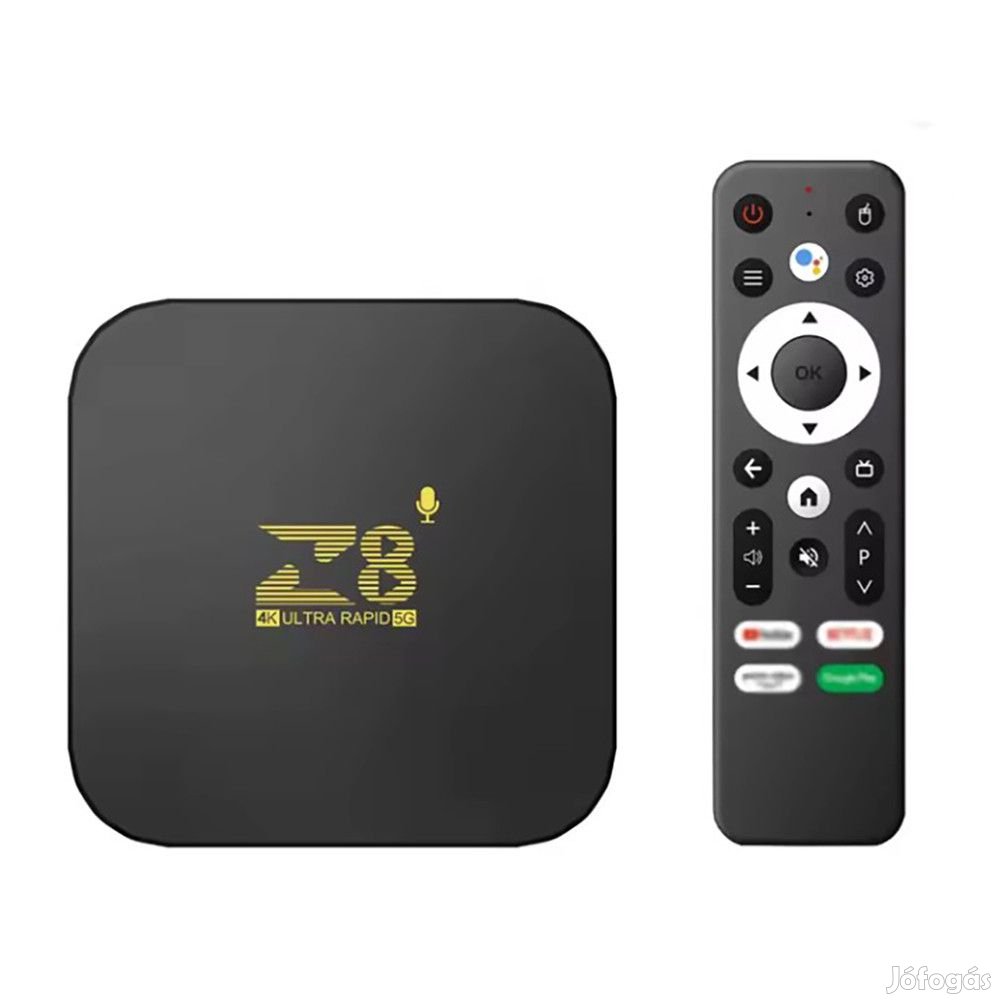 Z8 Android 14 Set-Top TV Box, Bluetooth mikrofonos táviránytóval, nég