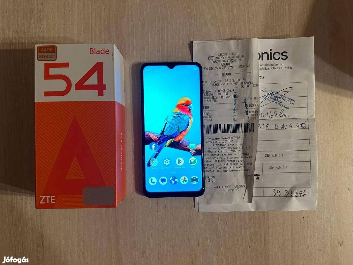 ZTE Blade A54 8/64GB Dual Független Újszerű Euronics Garival !