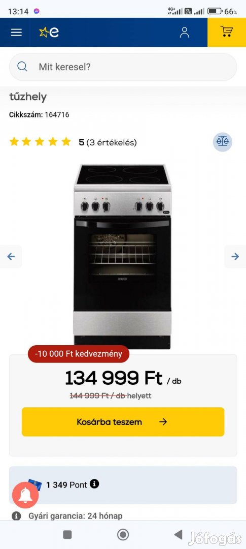 Zanussi kerámialapos tűzhely