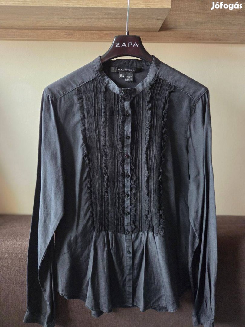Zara Fekete, szürke árnyalattal selyem ing fodros díszítés