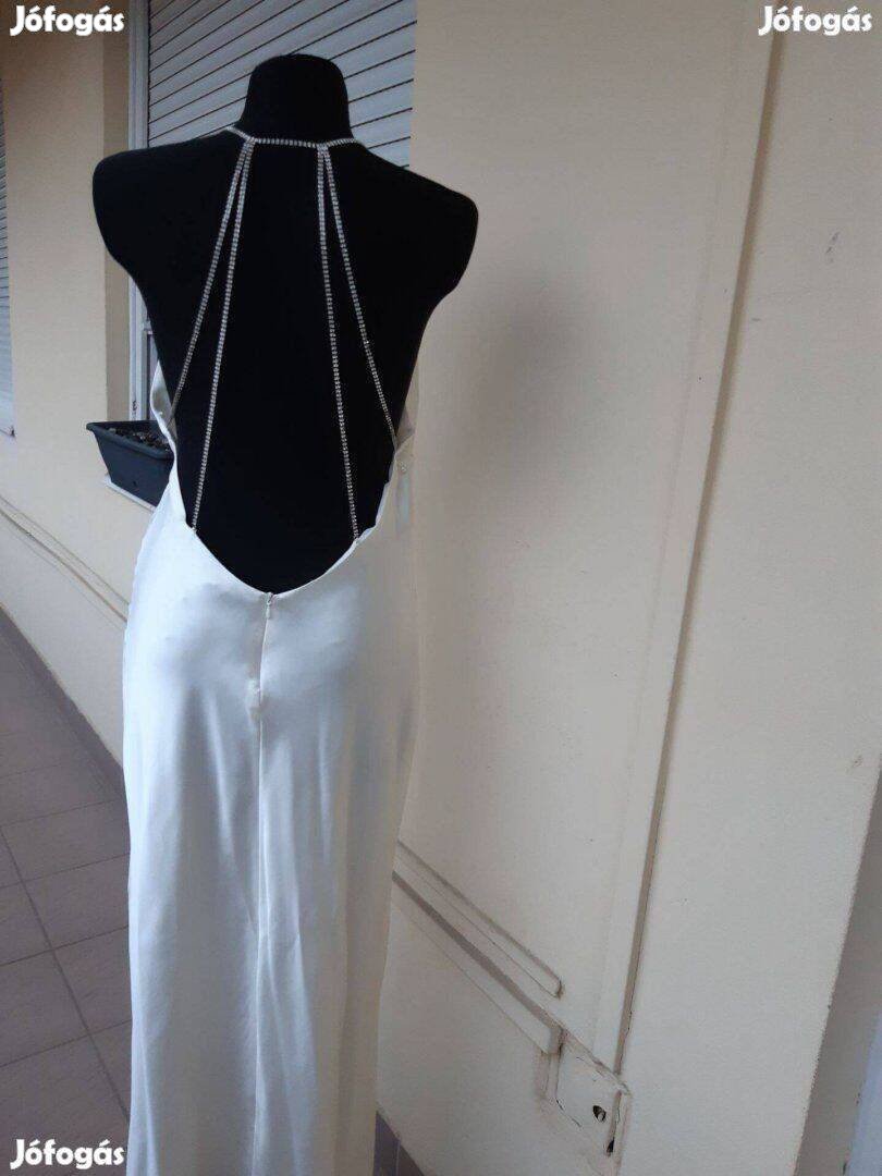 Zara M-es hófehér alkalmi női ruha, háta köves lánccal disz
