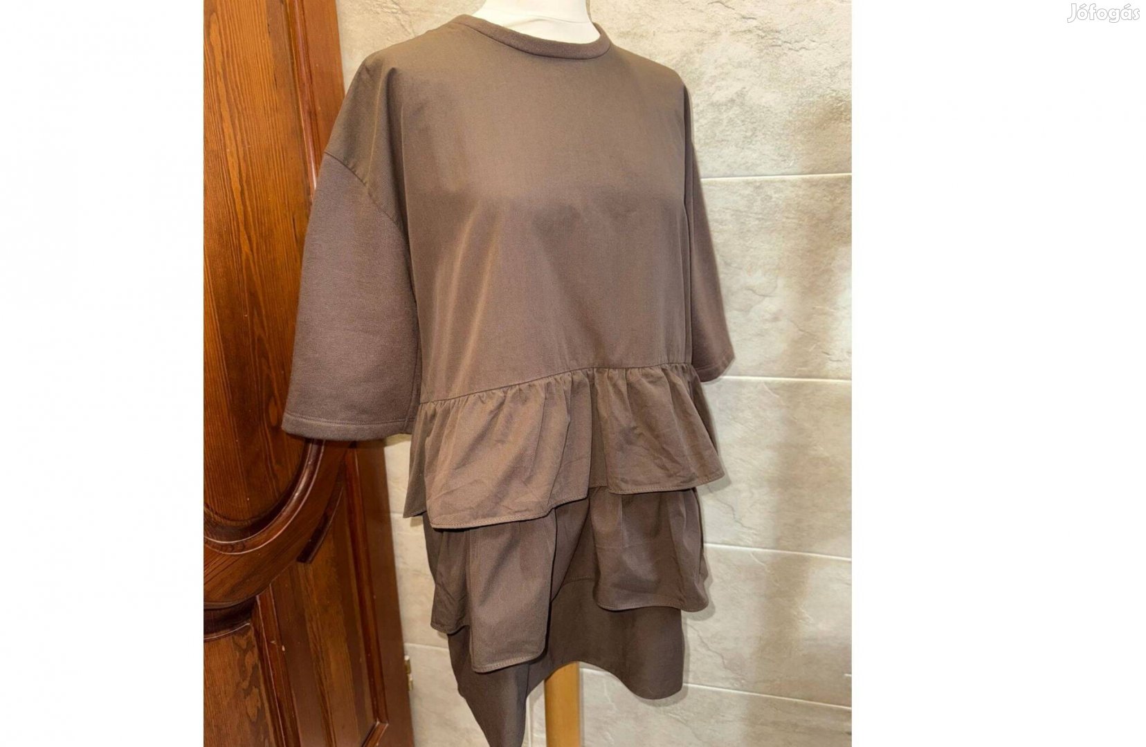 Zara csokoládébarna fodros miniruhatunika, S-M