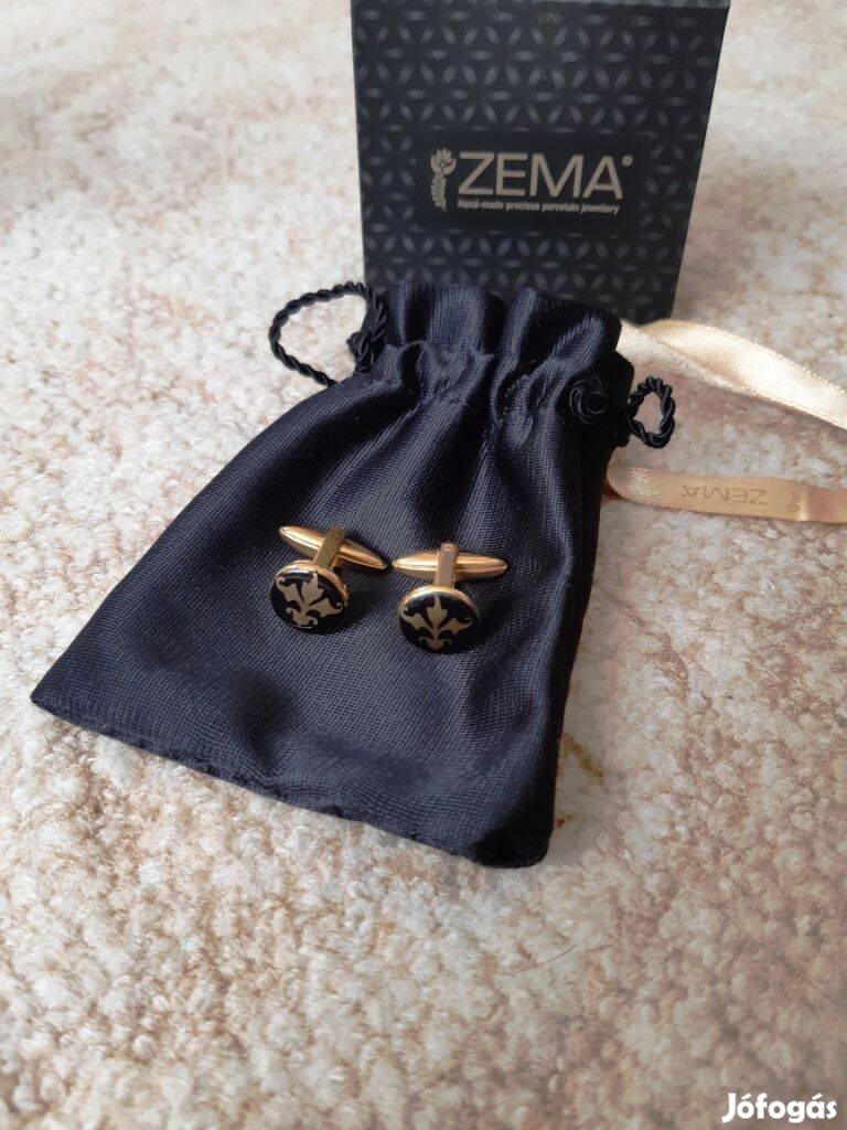 Zema Barokk finomporcelán fekete-arany mandzsetta gomb Új!