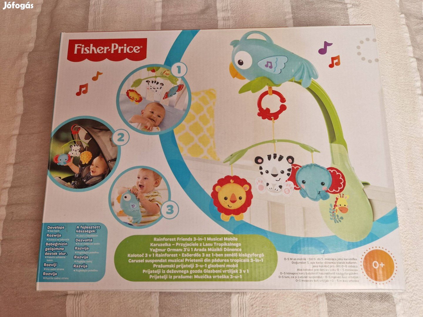 Zenélő Fisher Price Esőerdős 3 az 1-ben kiságyforgó