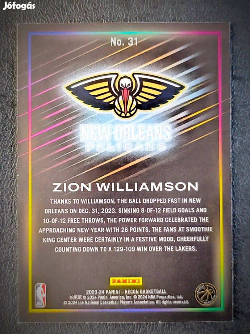 Zion Williamson kosaras kártya