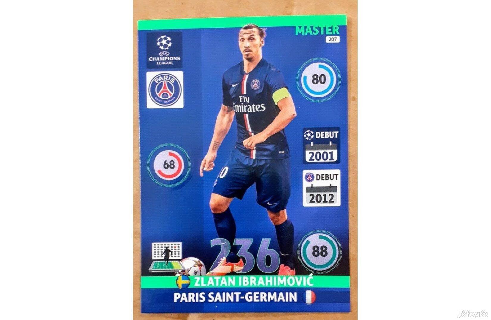 Zlatan Ibrahimovic Paris Saint-Germain Master focis kártya Panini 2015