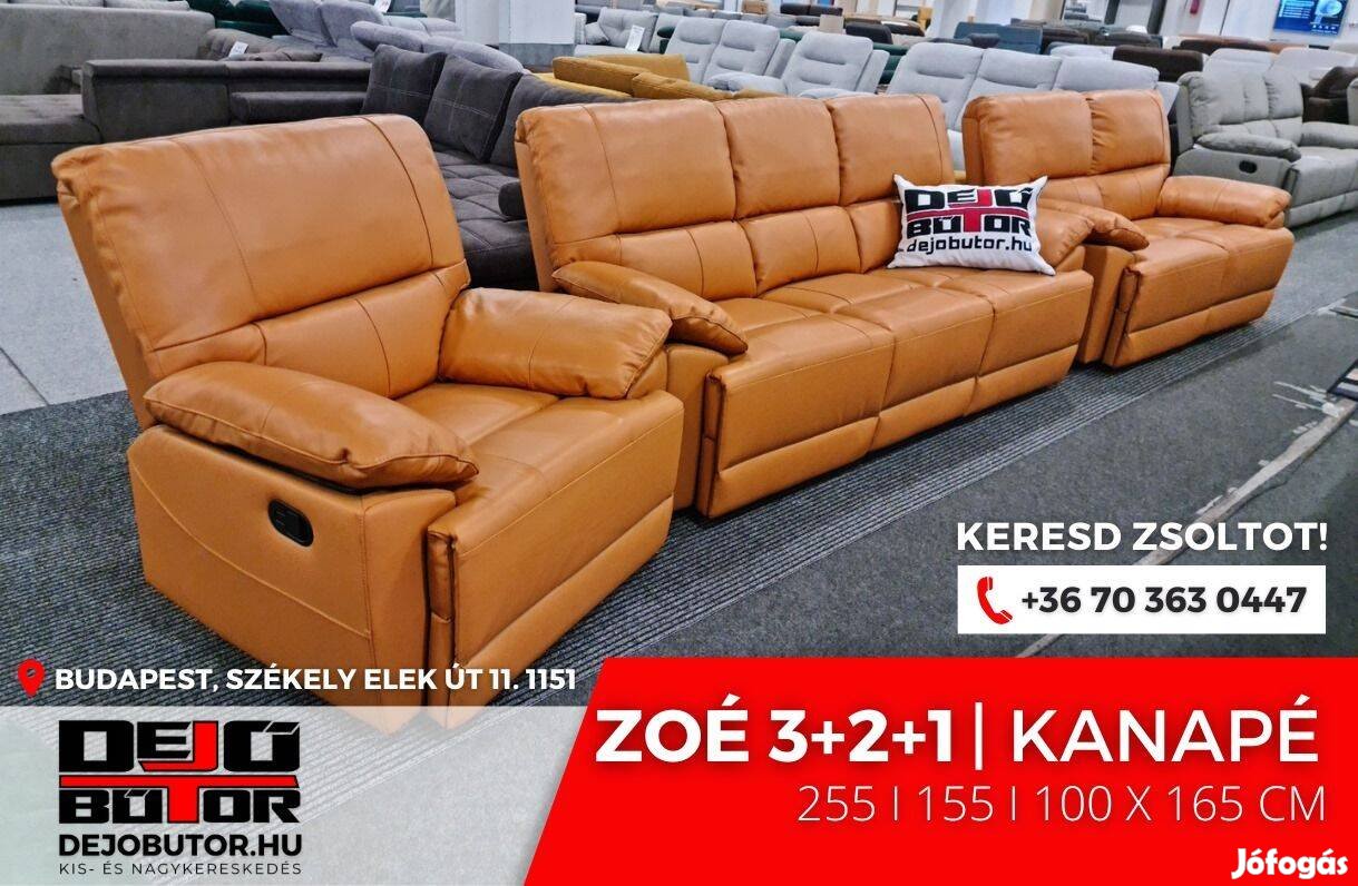 Zoé valódi bőr TV relax kanapé ülőgarnitúra 205/155/100x165 cm orange