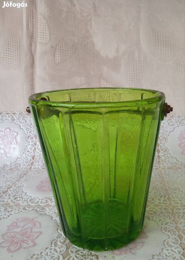 Zöld,  füles üveg jegesvödör 