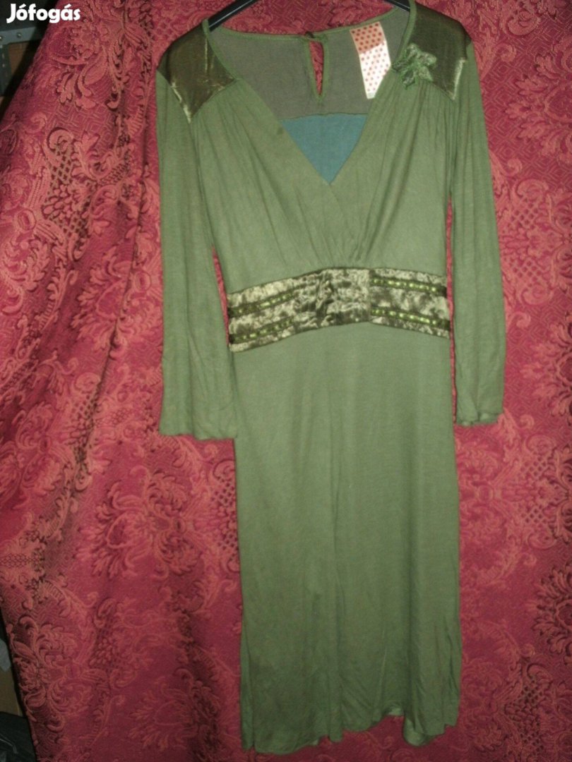 Zöld derékban megkötős ruha, Béléses, "L" méret