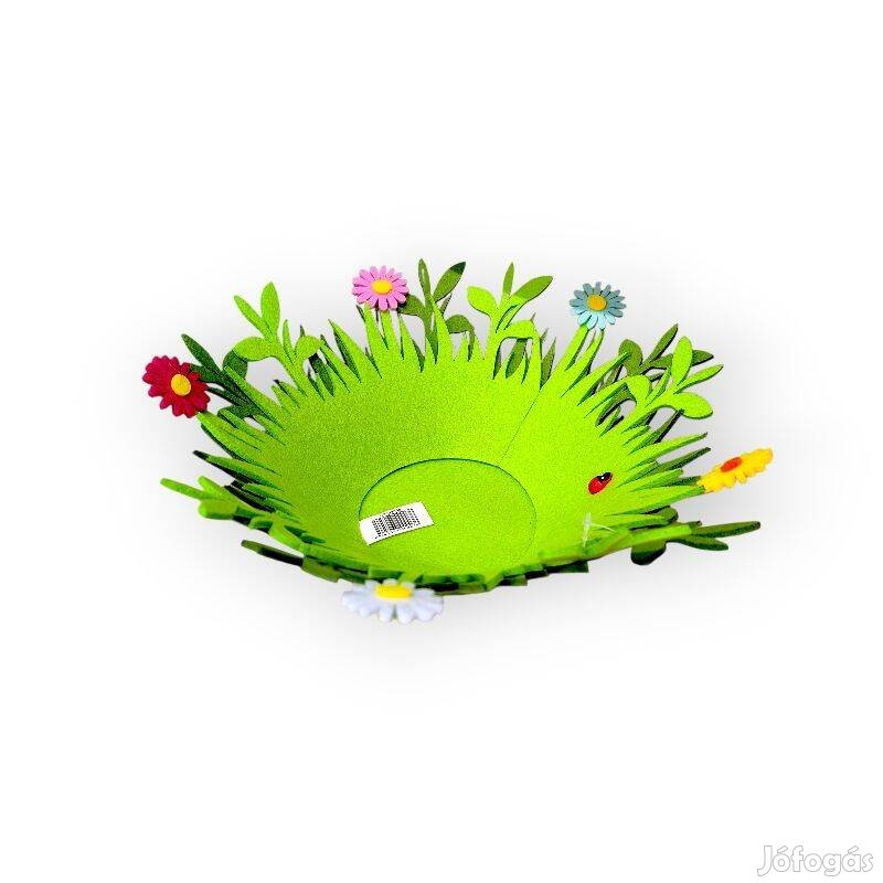 Zöld filc húsvéti kosár virágokkal és katicabogárral 22x9cm