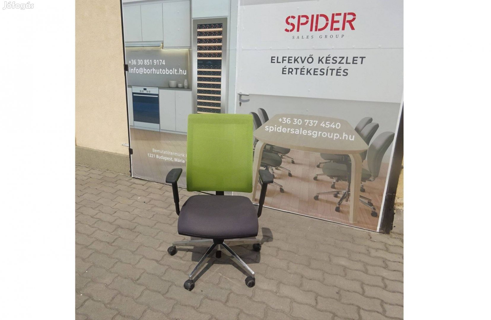 Zöld háttámlájú, hálós forgószék, gurulós szék - használt irodabútor