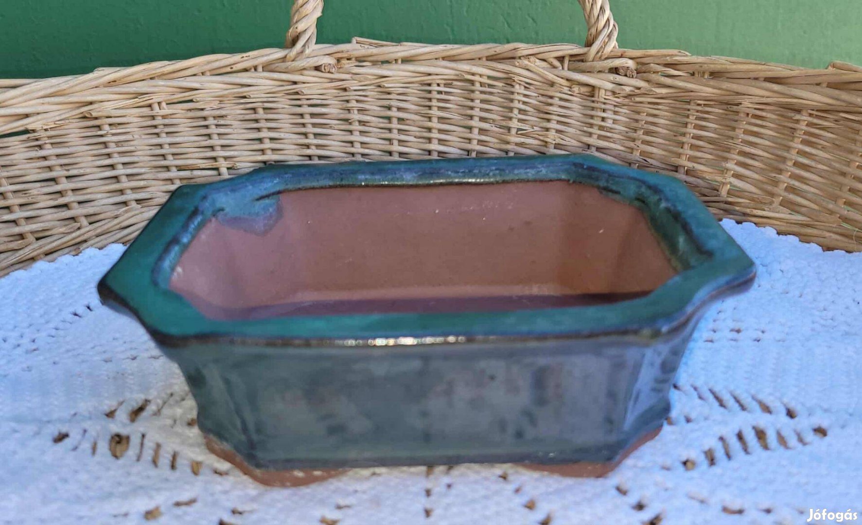 Zöld kerámia bonsai tál 12 x 14,5 cm