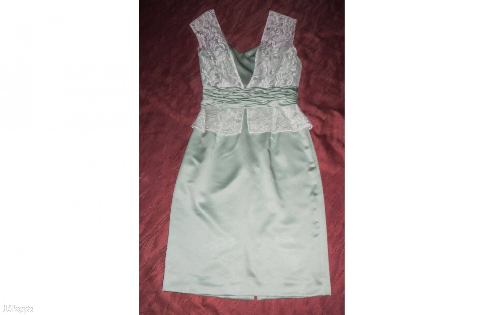 Zöld szatén ruha fehér csipke Angel Bridesmaids 12 / 40 -s h:106 cm mb