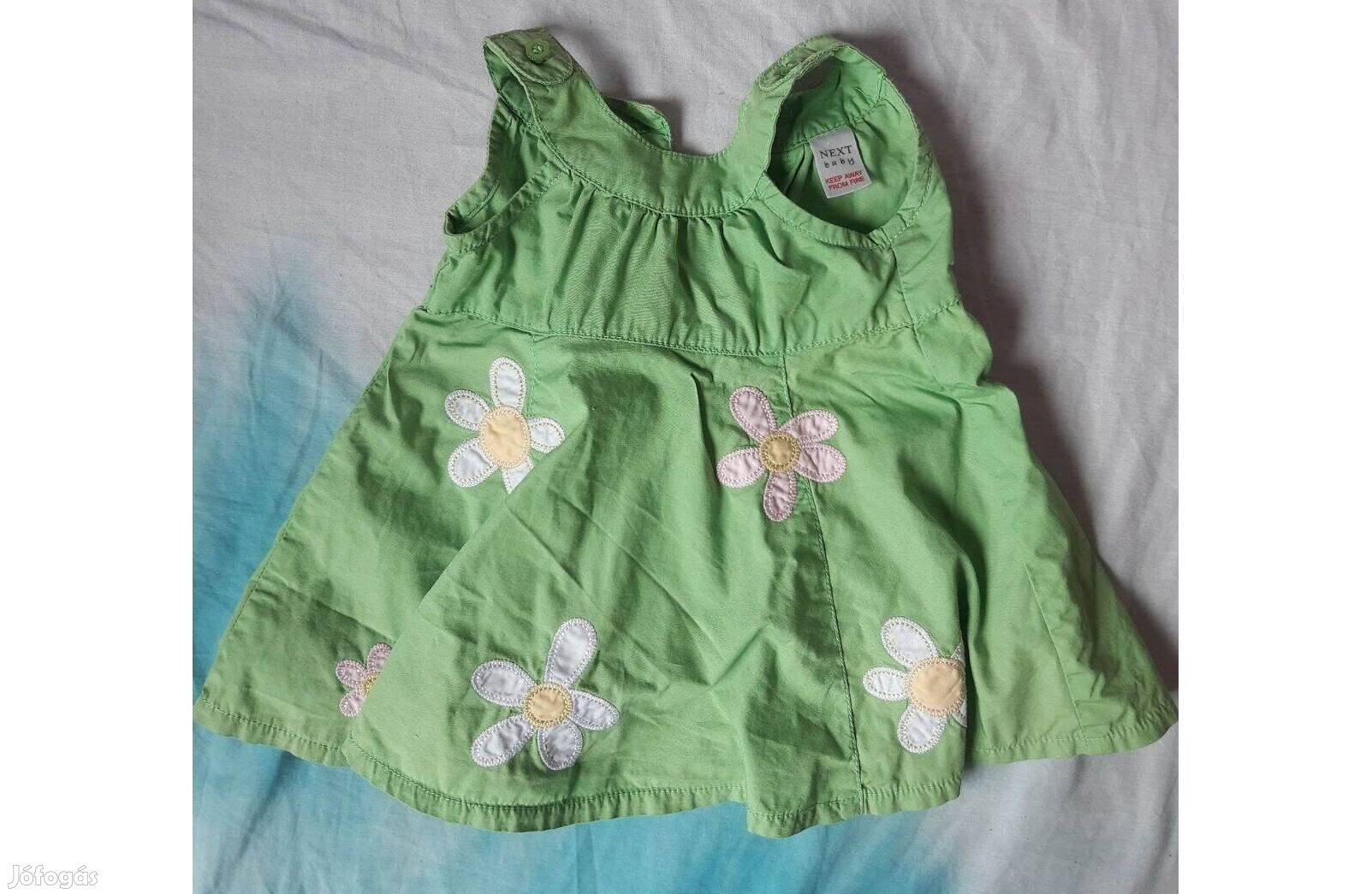 Zöld színű virágos baba nyári ruha 6kg-ig