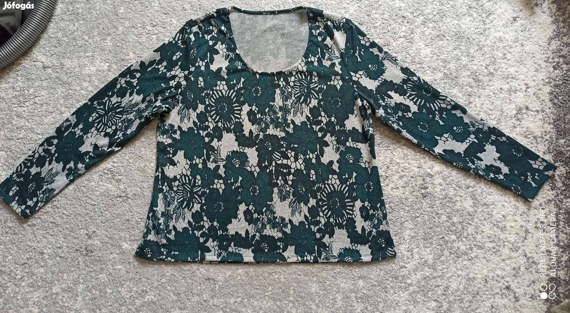 Zöld szürke mintás apró kövekkel díszített pulóver 42-44-es