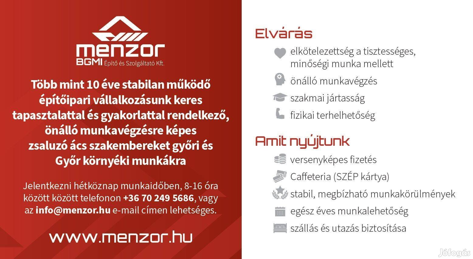 Zsaluzó ács álláslehetőség Győr és környéke