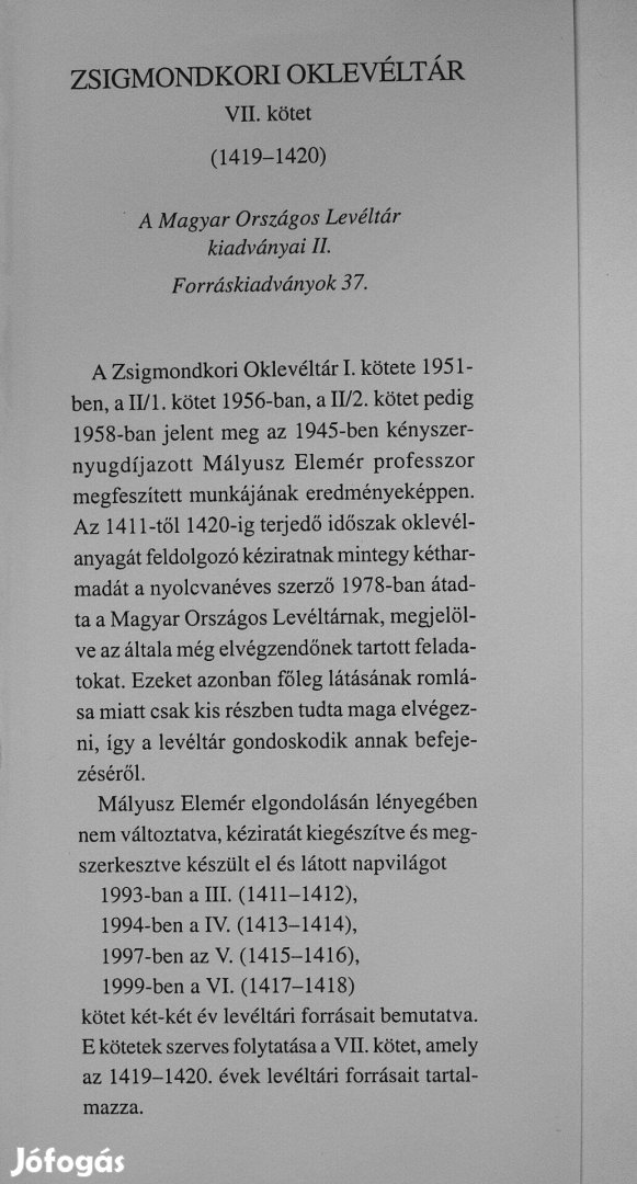 Zsigmondkori oklevéltár VII. 1419-1420 Varga János, Borsa Iván