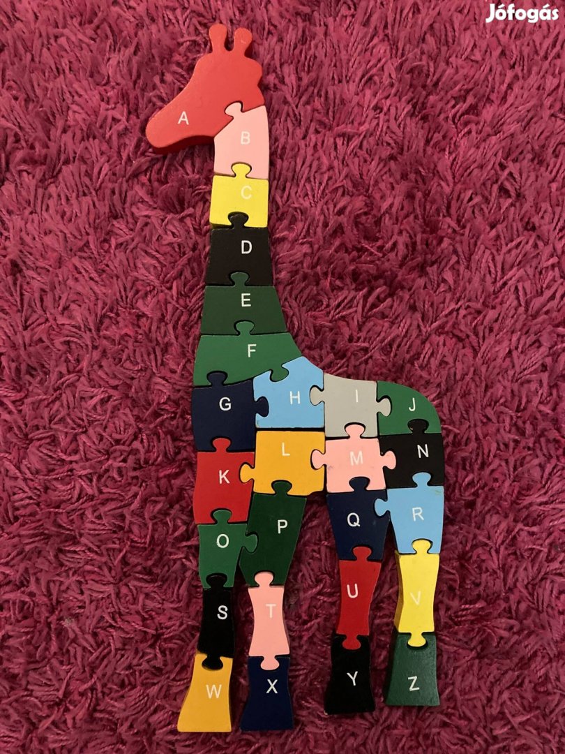 Zsiráf formájú fa színes puzzle kirakó betűs számos gyerekjáték!