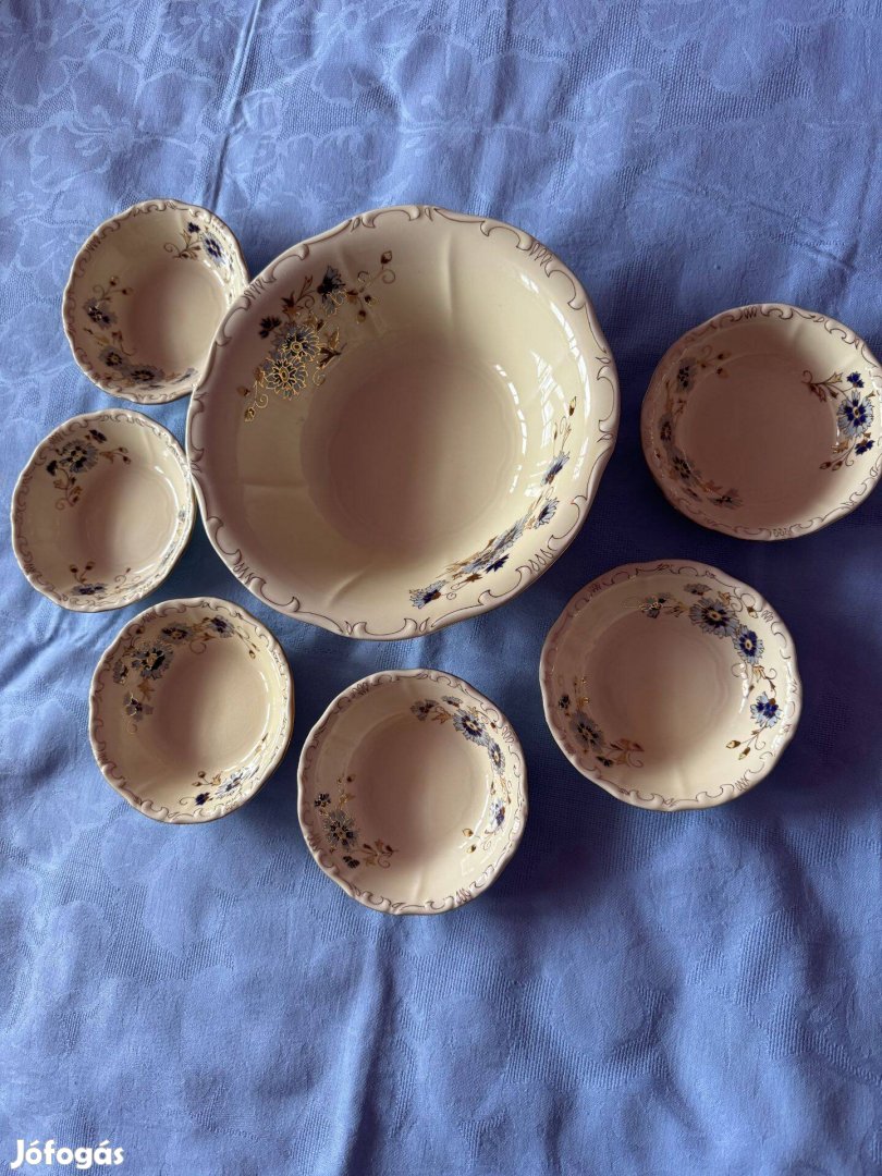 Zsolnay búzavirágos aranyozott, jelzett kompótos készlet