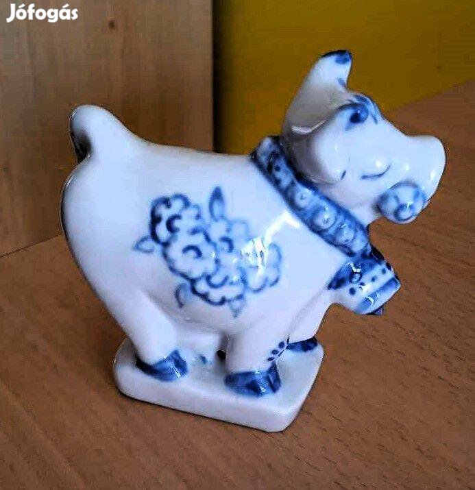 Zsolnay porcelán Art deco kis bika, kék-fehér