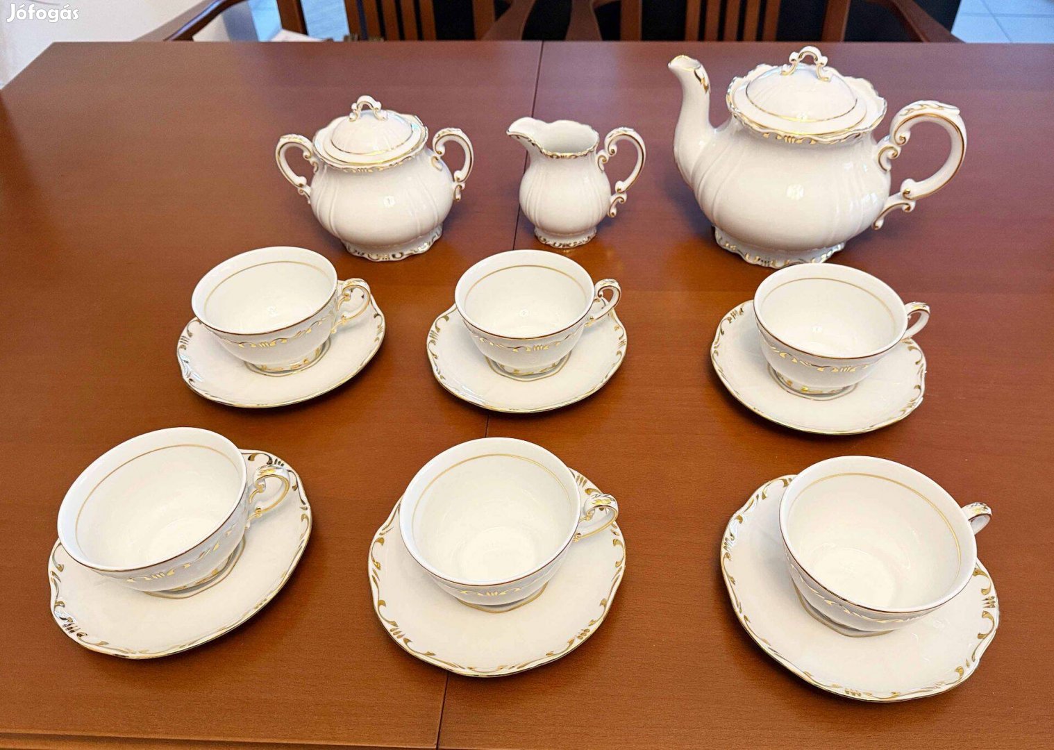 Zsolnay porcelán, 17 részes új teás készlet tollazott eladó!