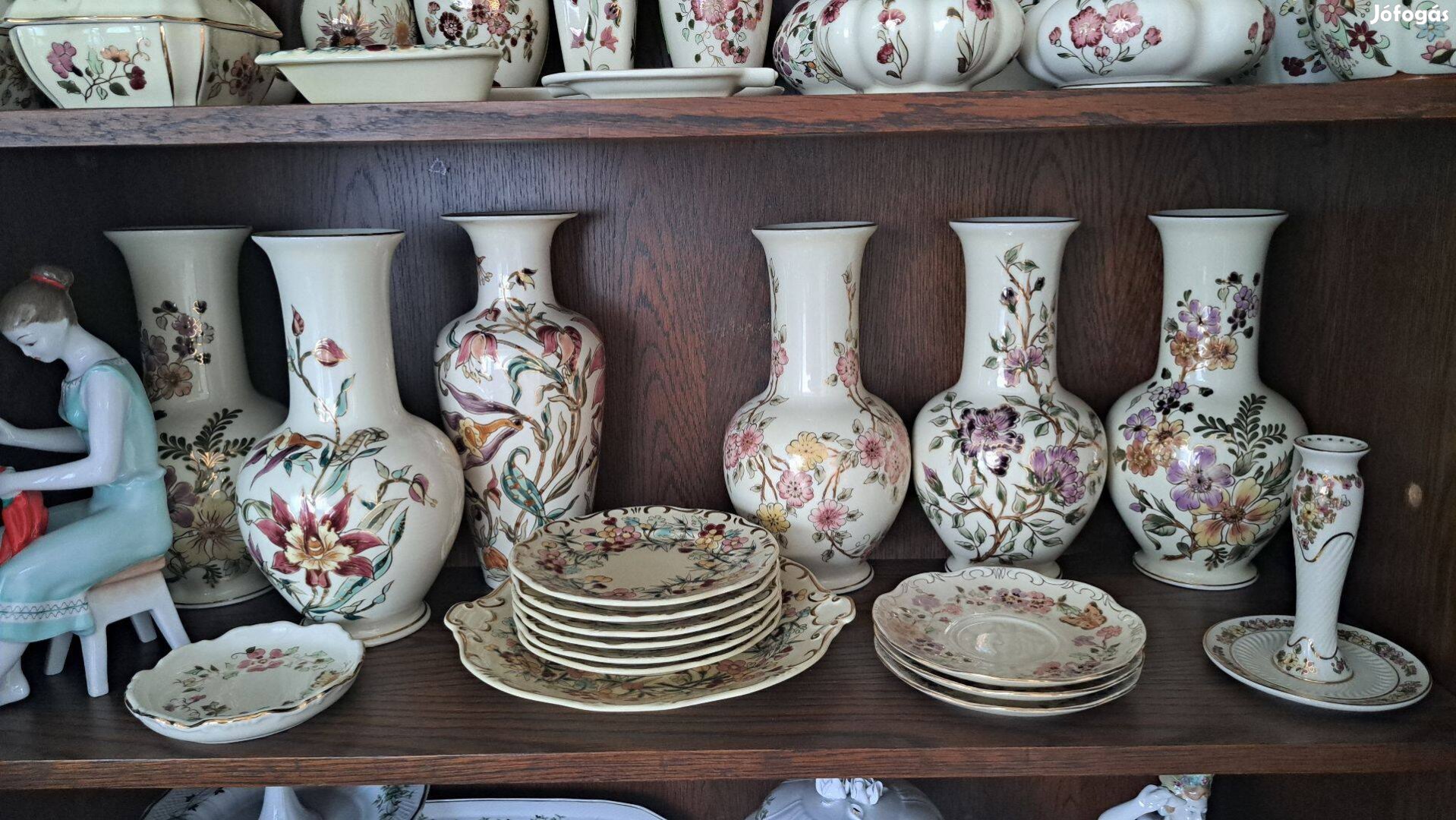 Zsolnay porcelán gyűjtemény - kaspó váza készlet gyertyatartó