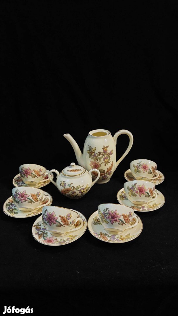 Zsolnay porcelán kézifestett kávéskészlet részlet