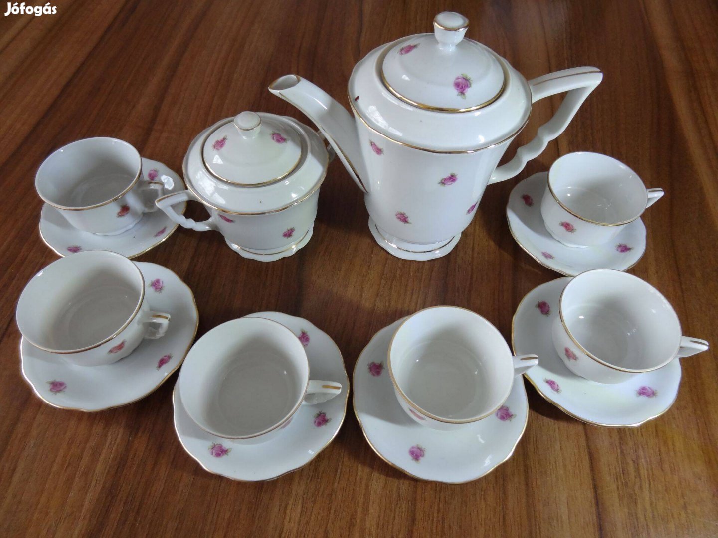 Zsolnay porcelán teáskészlet - manófüles, virágmintás
