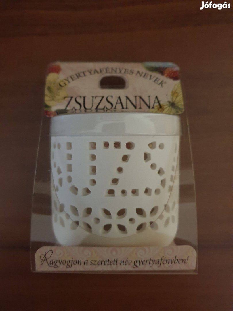 Zsuzsanna feliratú fehér kerámia teamécses tartó eredeti csomagolással
